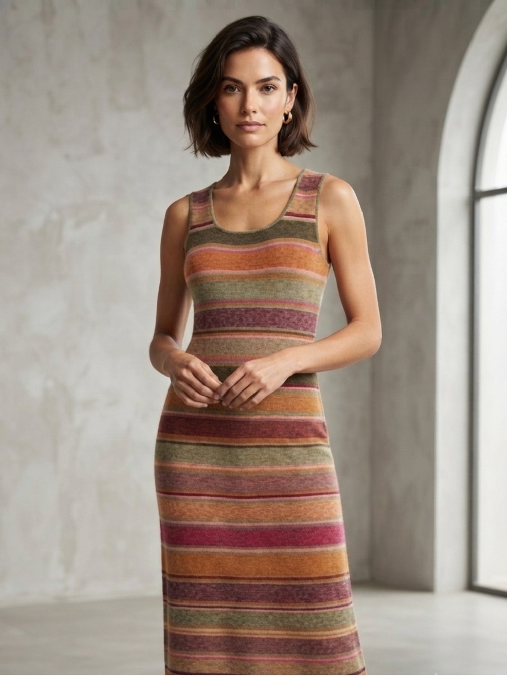 Peruvian Connection Kaffe Fassett Chloe Knit Tank Maxi Dress Striped Boho Large